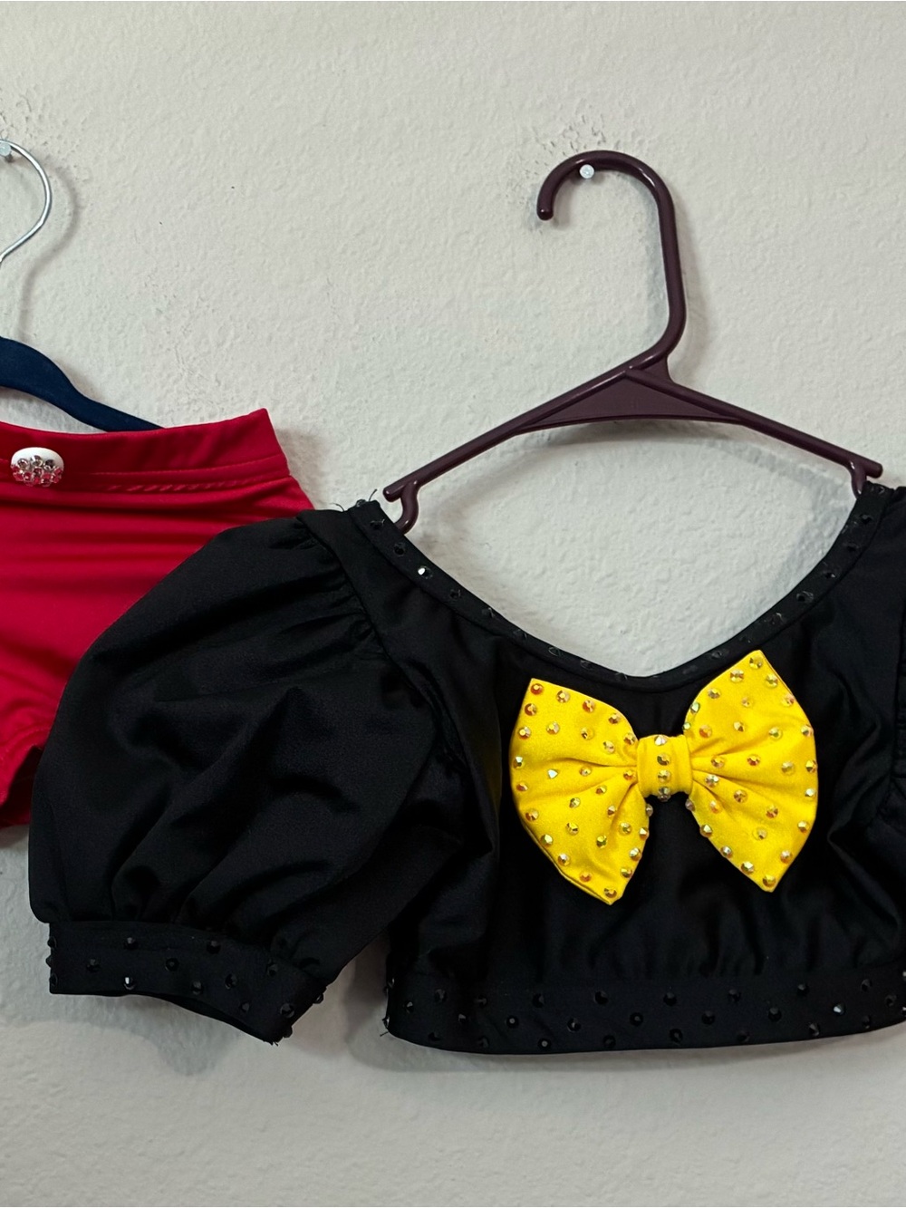 Kids Mickey Costume lack Top with Yellow Bow and red shorts